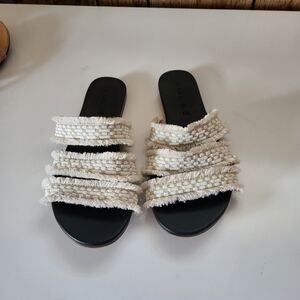 ROTHY’S retired triple band seashell fringe white slip on sandals